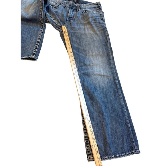 Silver Jeans Mens Sz 32x30 Blue Gordie Flap Relaxed Fit Distressed Thick Stitch - Picture 9 of 11